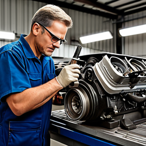 Safe Repair Environment**

"A clean and organized auto repair shop, mechanic fully clothed in appropriate work attire inspecting an engine, safety glasses on, good lighting, tools neatly arranged, safe for work, appropriate content, professional, perfect anatomy, correct proportions, family-friendly, modest."

**