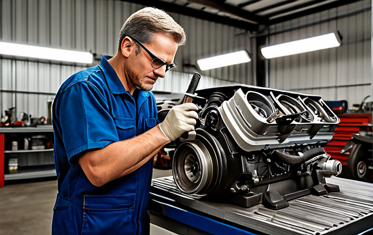 Safe Repair Environment**
"A clean and organized auto repair shop, mechanic fully clothed in appropriate work attire inspecting an engine, safety glasses on, good lighting, tools neatly arranged, safe for work, appropriate content, professional, perfect anatomy, correct proportions, family-friendly, modest."
**